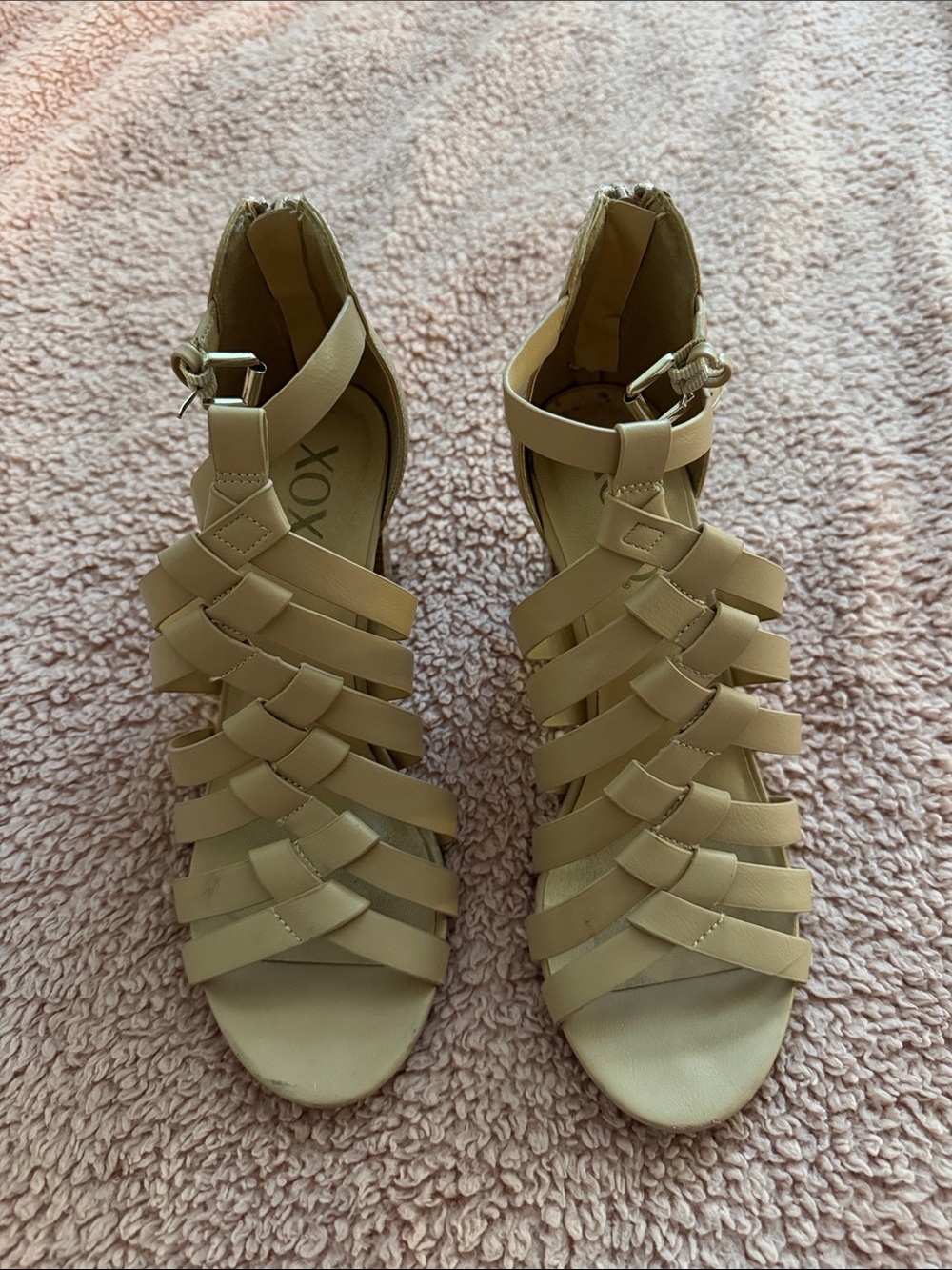 XOXO Beige Strappy Gladiator Heels